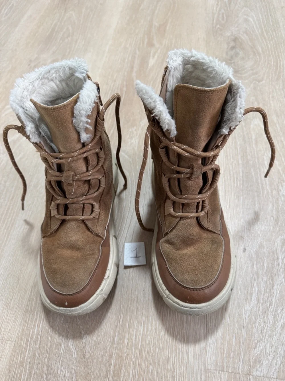 Sorel Tan and Cream Suede Lace-Up Cozy Boots - Picture 1 of 7